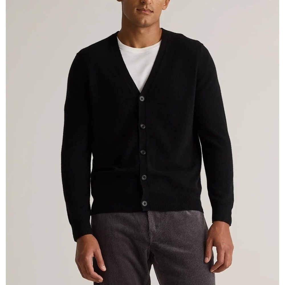 Quince Men L NWOT Mongolian Cashmere Cardigan Sweater Black  Quiet Luxury Preppy